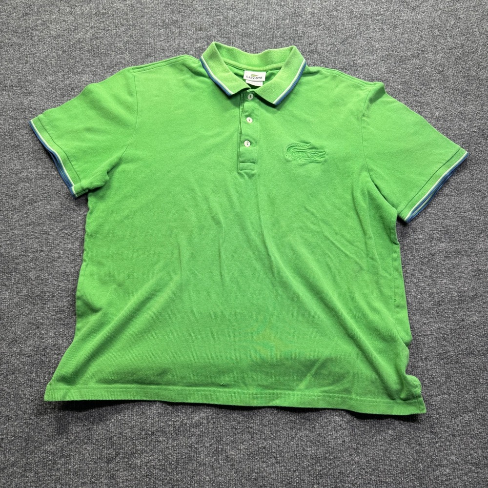 Lacoste Polo Shirt Mens 6 XL Green Short Sleeve Pique Tipped Collar Big Croc